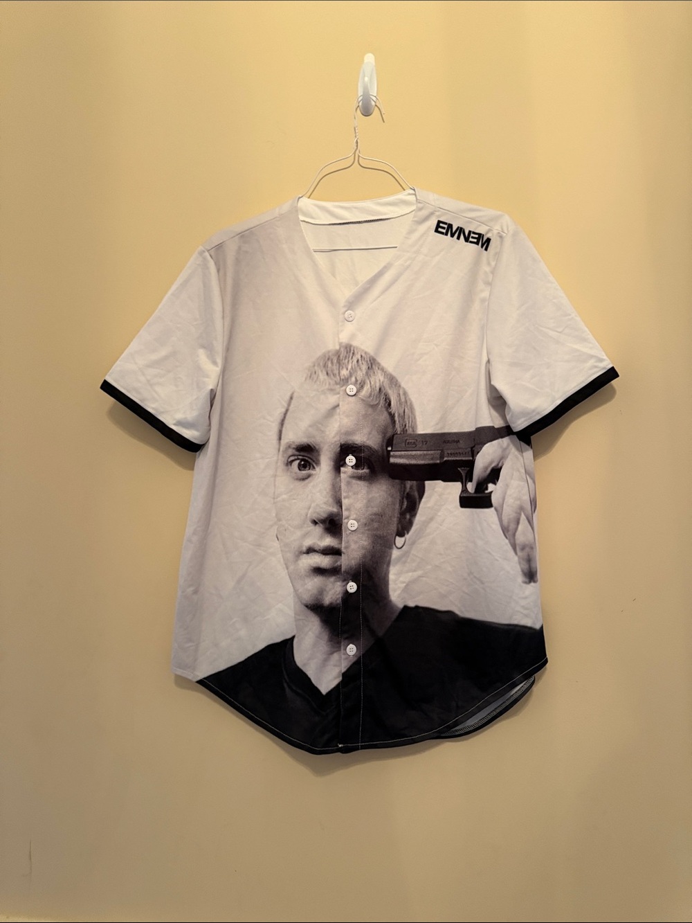 Eminem White and Black Graphic Button-Front Shirt Size Medium